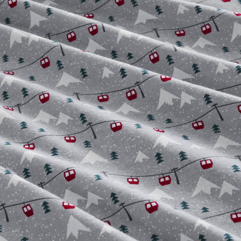 4 Pcs King Sheet , Grey Ski Jump, 100% Cotton Flannel, Fitted Sheet, Machine - Wash,, Light Gray