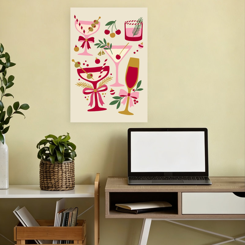 Festive Holiday Cocktails Contemporary Cherry Winter Wall Art Print 1 Piece Wrapped Canvas Wall Art, 45.72cm H x 30.48cm W