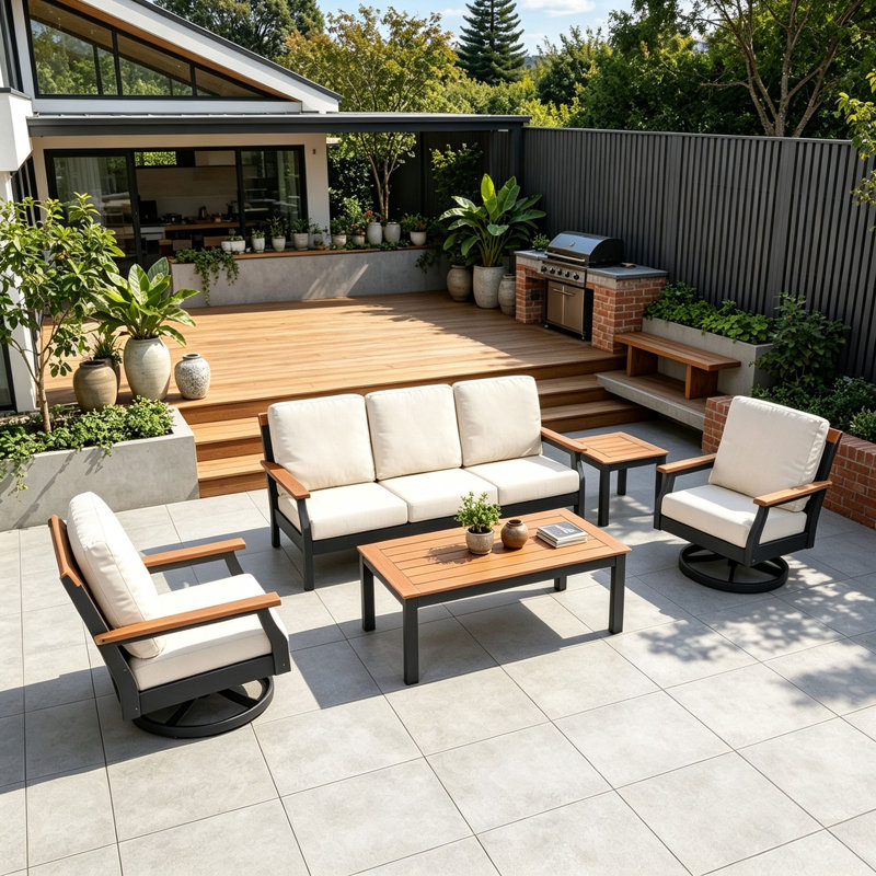 Ensemble de conversation en PEHD Eastlake, ensemble de conversation de terrasse avec coussins 5 pièces
