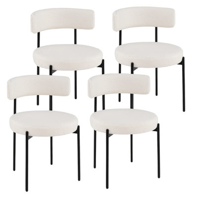  Round Dining Chairs Set of 4 w/ Curved Backrest Filled Sponge Metal Legs
