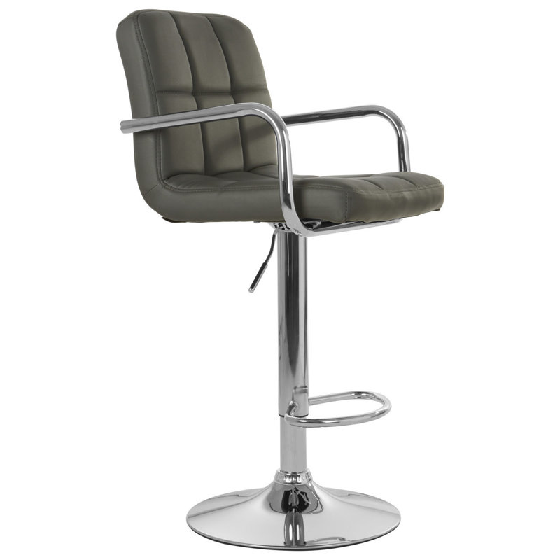 Caylee Swivel Upholstered Adjustable Height Counter Stool with Metal Frame, Chrome/Grey