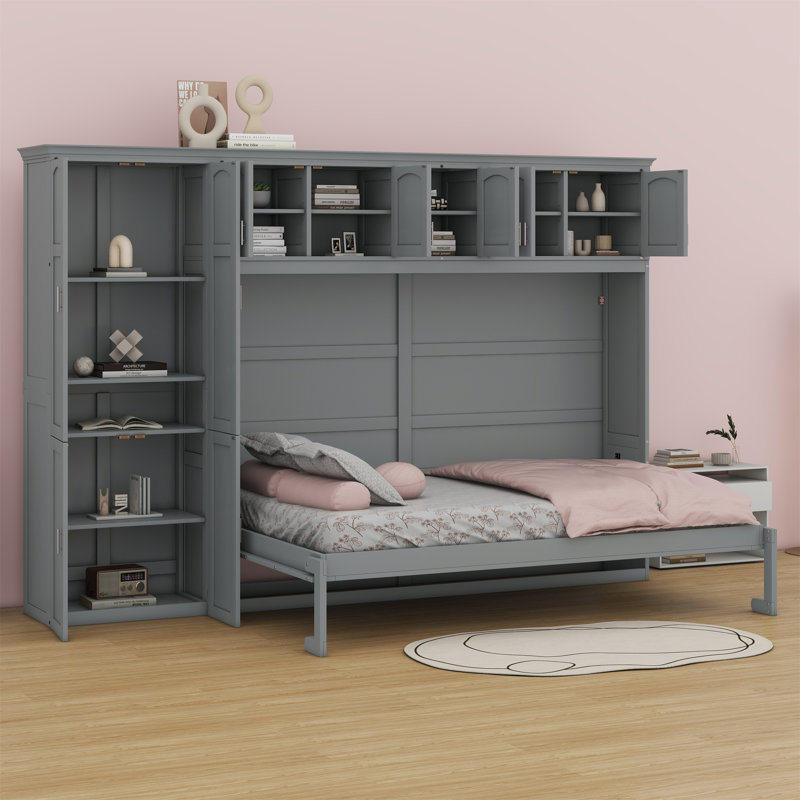 Lit escamotable mural avec armoires Murphy, Gris