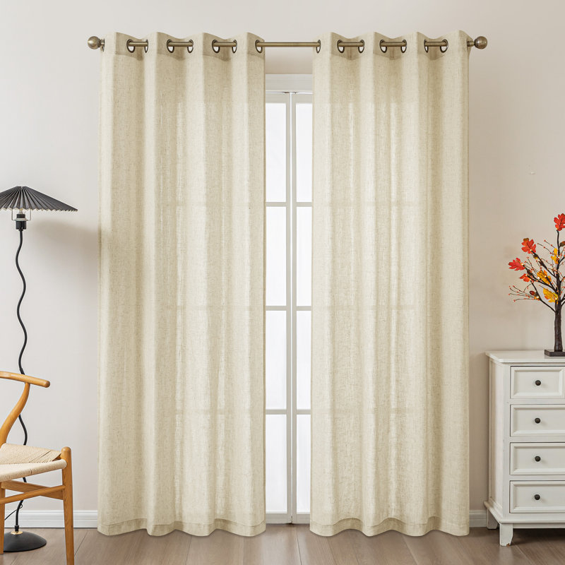 Paire de rideaux semi-transparents avec œillets Vollmar, L 52 po x L 84 po, Lin lin