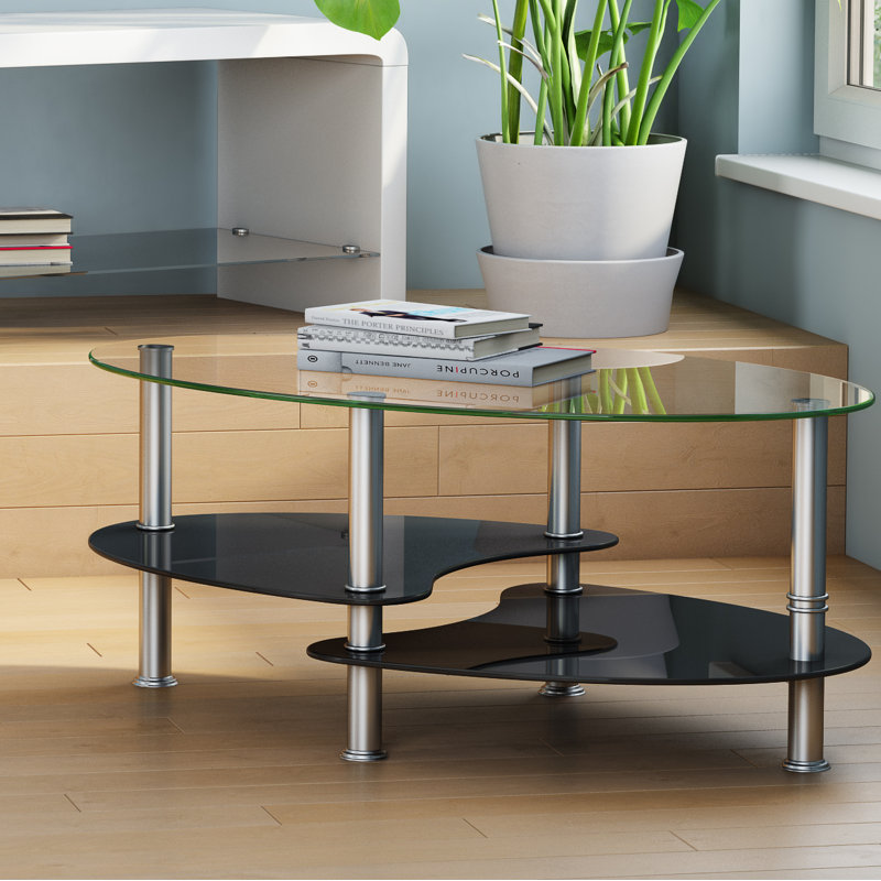 Cara Solid Coffee Table with Storage, Clear / Black