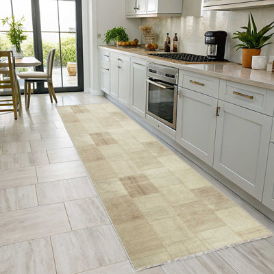 Kilim antidérapant en coton crème crème et chenille