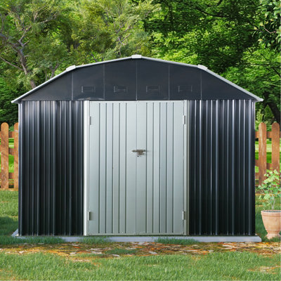 Remise de rangement extérieure en métal 10 pi x 12 pi avec toit en arche et portes verrouillables pour la cour de jardin, noir