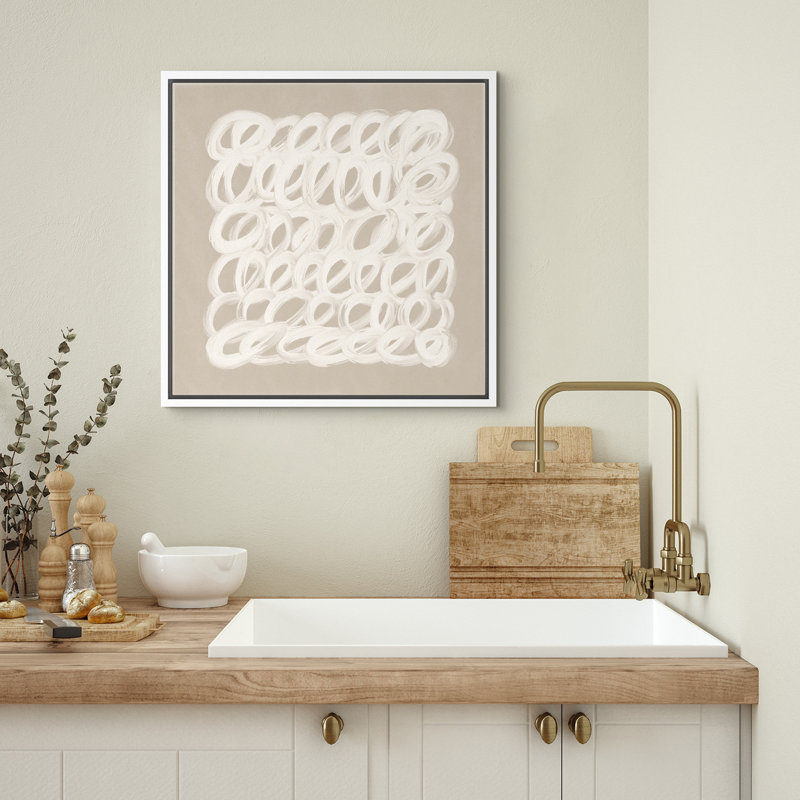 "Abstract Lines", beige, moderne, neutre, contemporain, encadré, décorations murales de chambre à coucher, impression sur toile