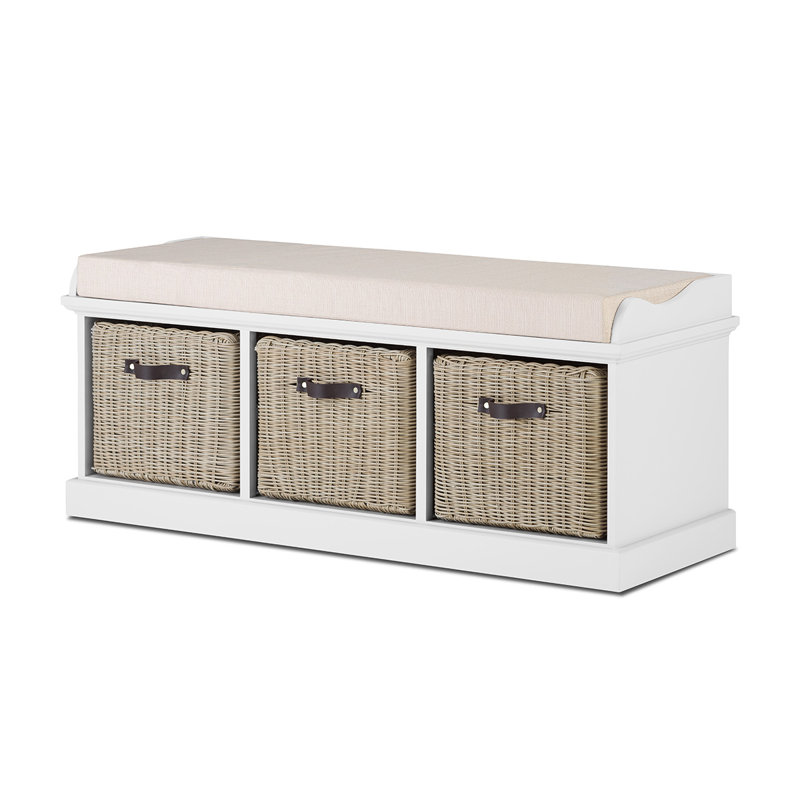 Anjou Upholstered Storage Bench, White/Brown
