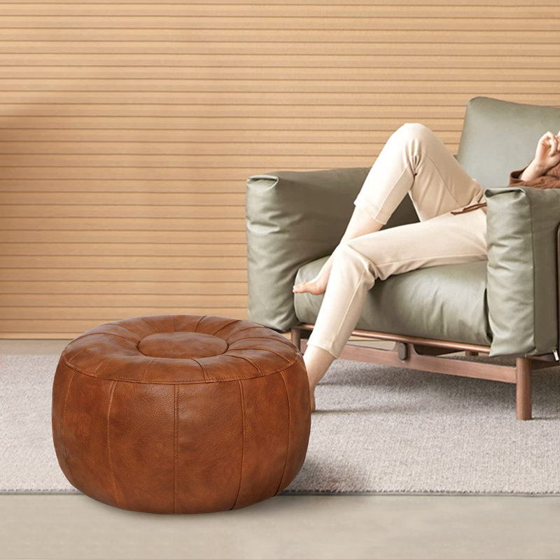 Izaiya Faux Leather Pouf, Brown Faux Leather
