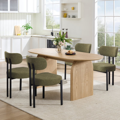 Modern Dining Table Set, 71'' Oval Dining Table With Solid Wood Legs And Upholstered Seat Side Chair For Kitchen/Dining Room