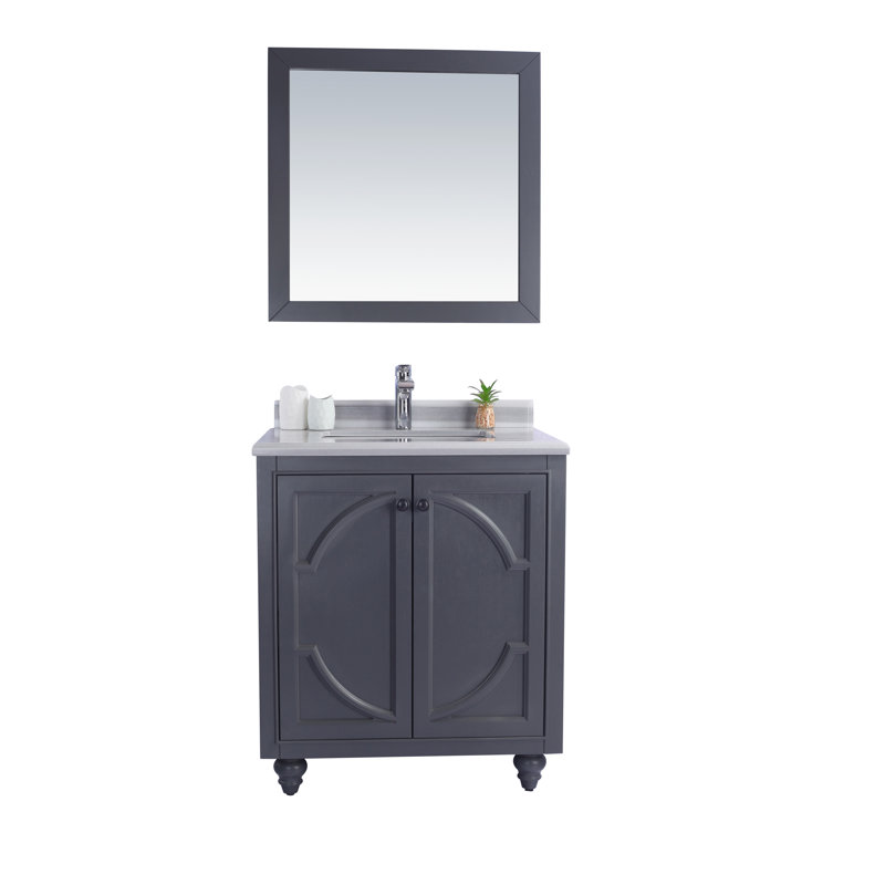 Mundy 30'' Single Bathroom Vanity with Marble Top, Maple Gray, White Stripes