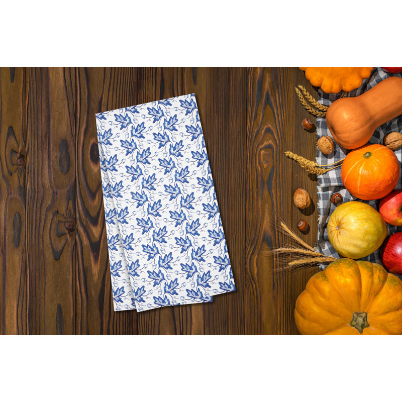 Torchon à feuilles bleues et gland