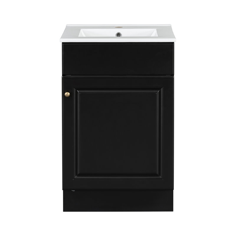 Meuble-lavabo de 20 po avec lavabo, meuble-lavabo avec tablette de porte et tablette réglable, noir, Noir, Argent argent
