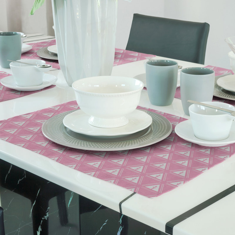 Barbra Polyester Geometric Rectangle Placemat, Pink/White, Cotton