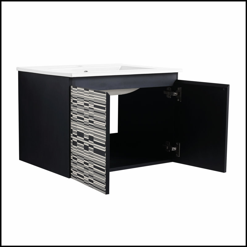 Meuble-lavabo mural 24 po avec lavabo en céramique et porte d'armoire à fermeture en douceur, parfait pour les salles de bain modernes et compactes.