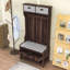 Arbre d'entrée multifonctionnel avec banc, rangement pour chaussures, tiroirs et crochets doubles pour le vestibule-118004043