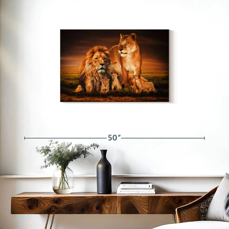 Famille de lion, H 20 po x l 30 po