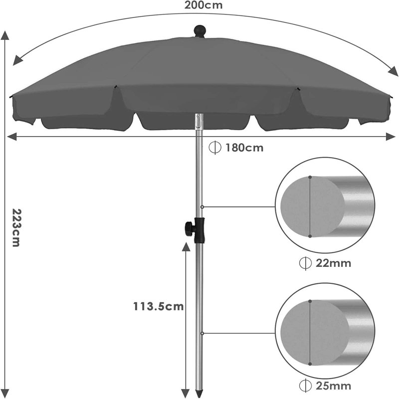 Camerota 180cm Tilt Beach Parasol