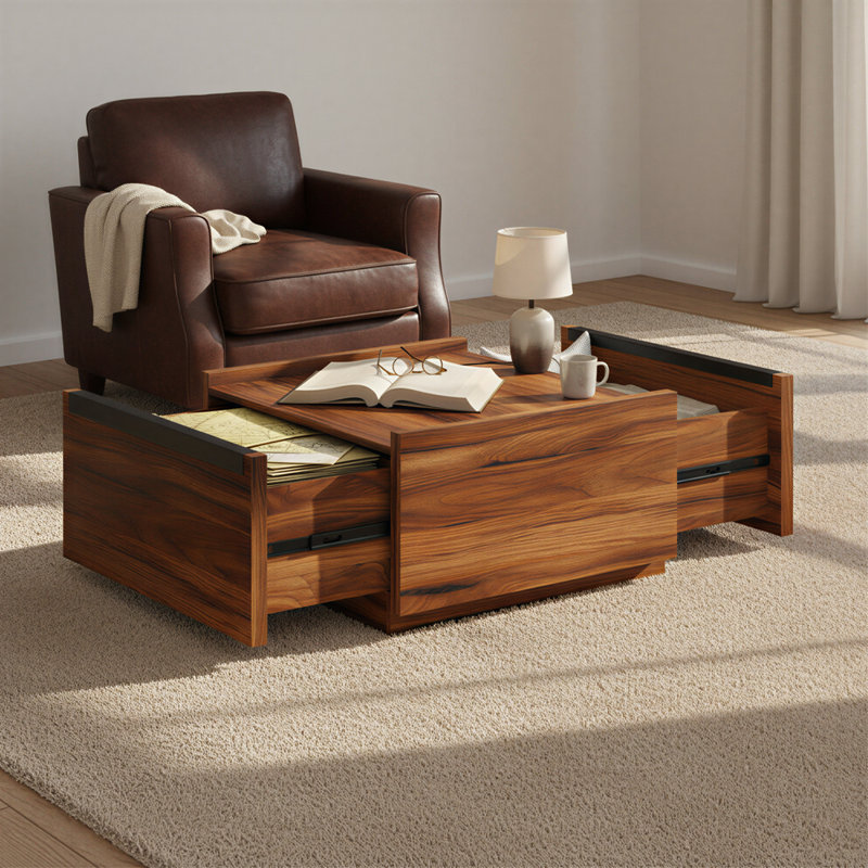 Table basse 31 po carrée en bois avec tiroir de rangement
