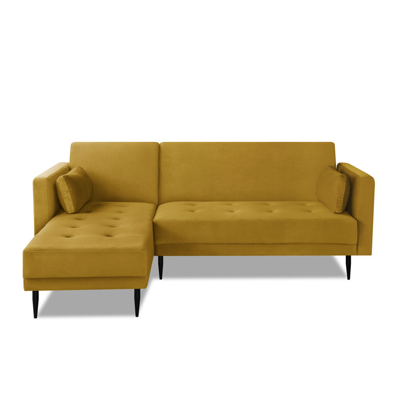 Brutus Velvety Reversible Corner Sofa Bed, Mustard Yellow