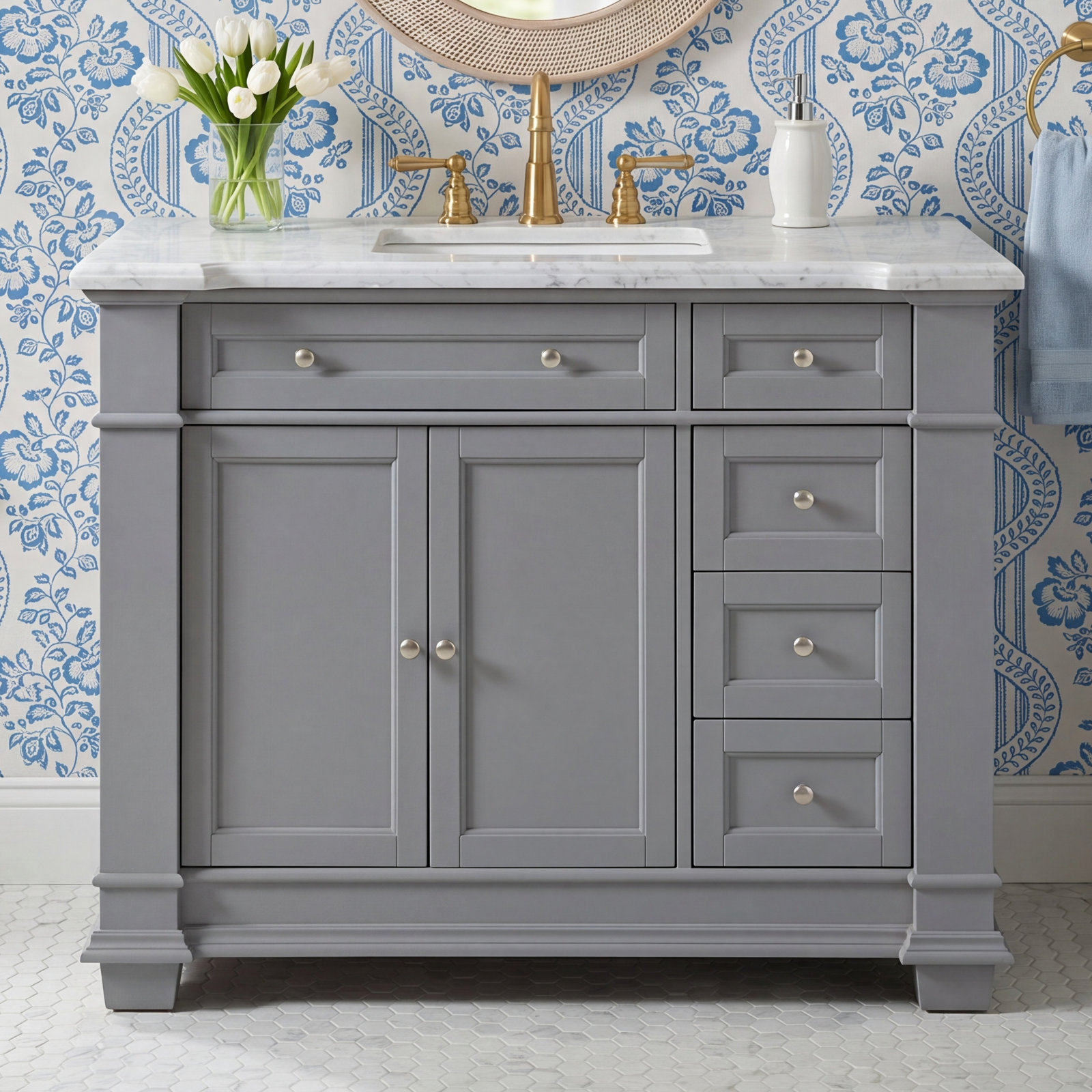 Rea 42" Acacia Single Bathroom Vanity, Gray