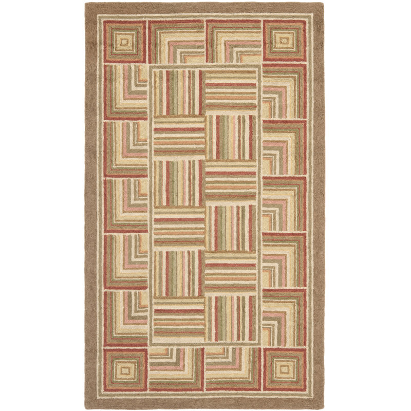 Handmade Beige Wool and Cotton Geometric Rug