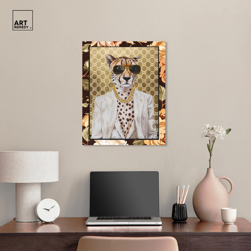 Art mural classique sur toile avec guépard, H 24 po x l 20 po, Toile tendue