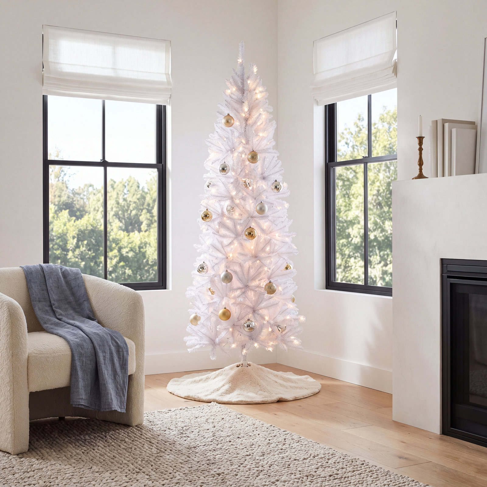 Slim Pre-Lit White Christmas Tree, 6.5'