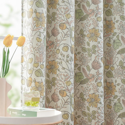 Yellow Floral Blackout Curtains – 2 Grommet Panels, Room Darkening, Farmhouse Style