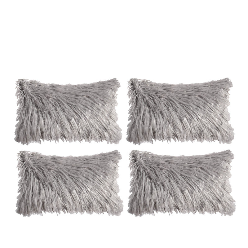 Faux Fur Cushion Rectangular Pillow Cover Only, Light Gray
