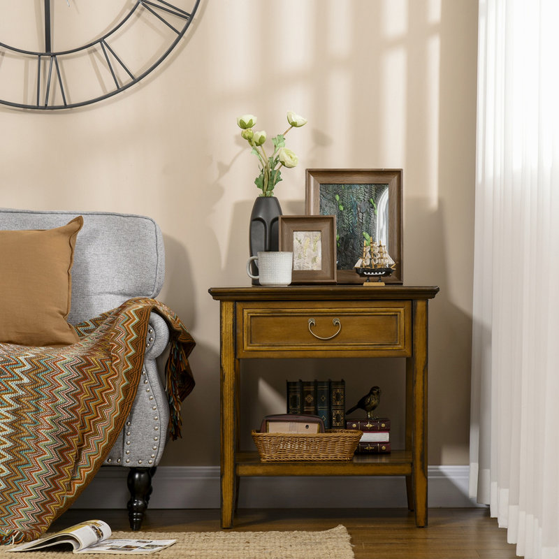 Table de bout avec rangement Akims, Brun foncé