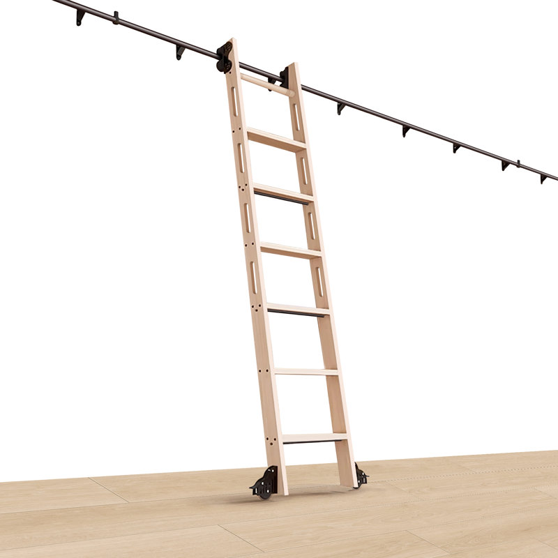 Échelle de bibliothèque pliante en bois Oak Step, 8', 13.2'