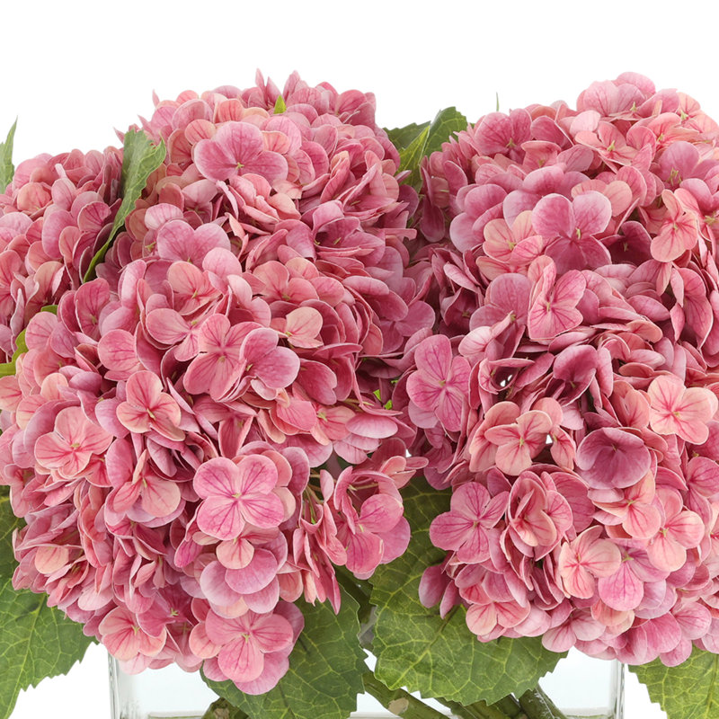 Florence Real Touch Hydrangea in Glass Vase, Pink
