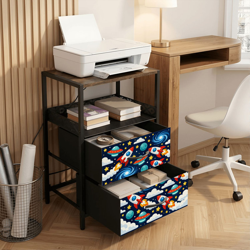 Table de chevet 2 tiroirs avec station de charge, table de chevet avec ports USB et amp; Table de chevet noire Outlets