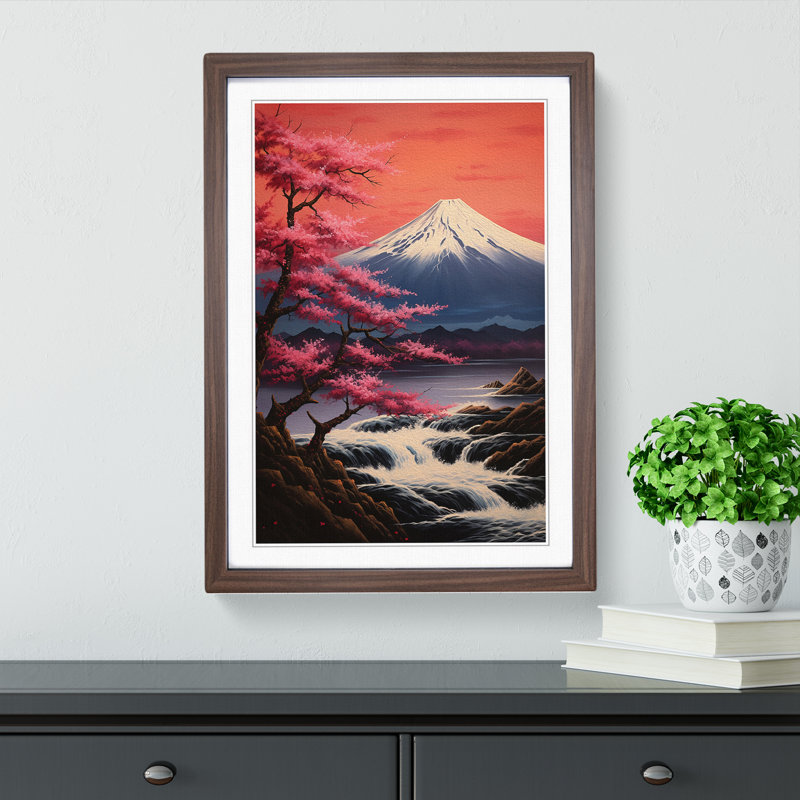 Mount Fuji Romanticism - Single Picture Frame Print on Wood, Walnut Framed, 64cm H x 46cm W x 2cm D