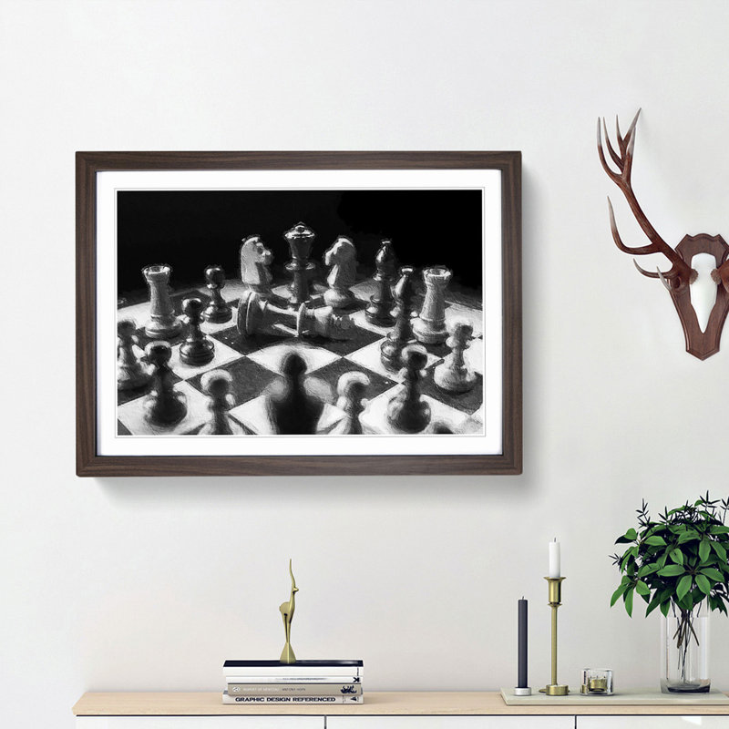 Chess Checkmate - Picture Frame Painting Print, 27cm H x 36cm W x 2cm D, Walnut Framed