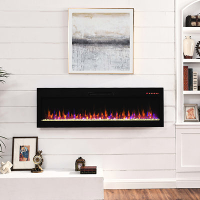 Electric Fireplace 60 Inch - Recessed & Mounted, 5000 /H Heat, Timer Function, Overheat Protection Wall 16 Flame Colors, 5 Settings Of Ember Bed Speed, /Ul