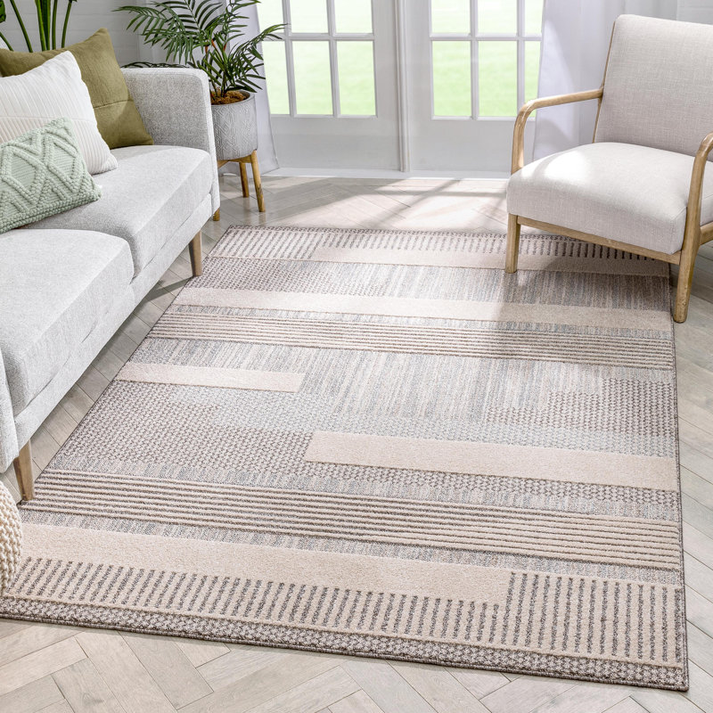 Marcone Briar Tribal Geometric Abstract Beige Looped Pile Rug, Rectangle 5'3" x 7'3"