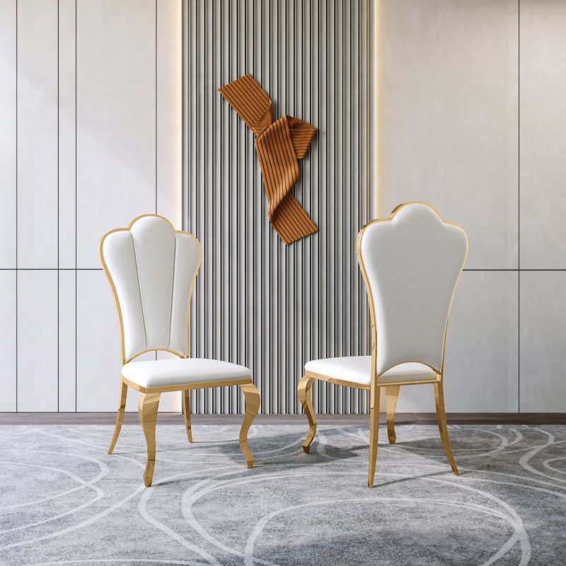 Chaise d'appoint rembourrée Dillin, Doré, Blanc