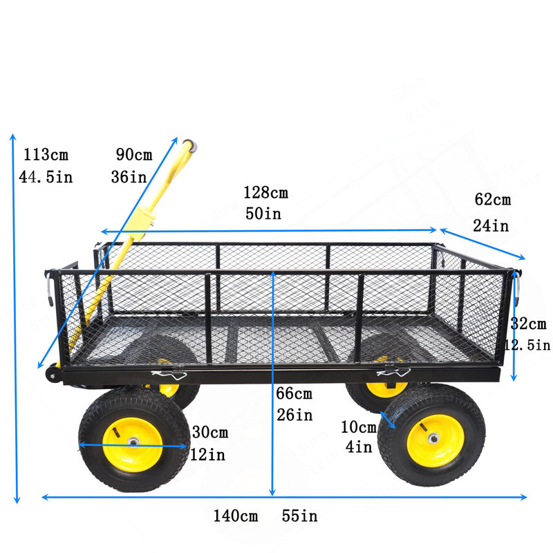 Les chariots de jardin BIG Wagon Cart facilitent le transport du bois de chauffage jaune et noir. La charge statique maximale est de 880 lb.