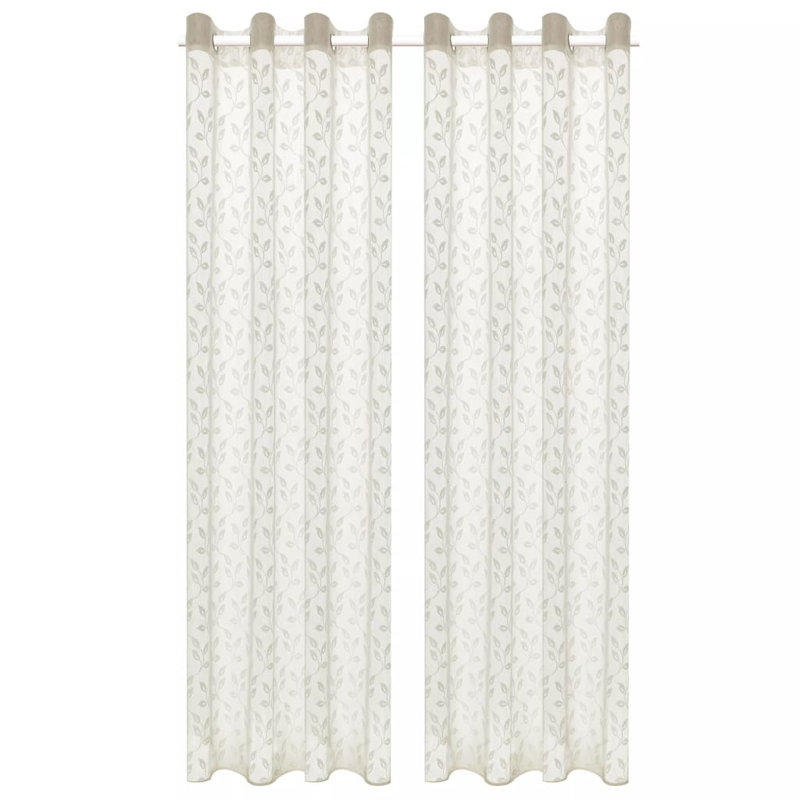 Fingal Semi Sheer Curtain Pair, Width 140cm x Drop 175cm, Leaves Cream