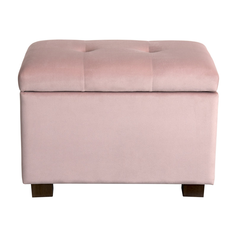 Repose-pieds de rangement rembourré en velours de 23 po de largeur, Velours rose pastel