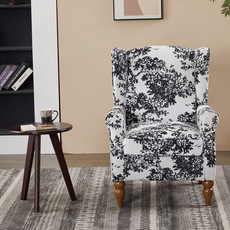 Ensemble de table basse et de fauteuils de style vintage rétro, une chaise de lecture à haut dossier (blanc antique et gris) et une table basse en bois massif (couleur noyer), convenant aux salons et aux chambres à coucher