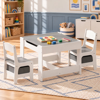 Ensemble de table et 2 chaises pour enfants 3 en 1 avec rangement, plateau amovible et tableau noir, pour l'art, l'artisanat, la lecture, le jeu