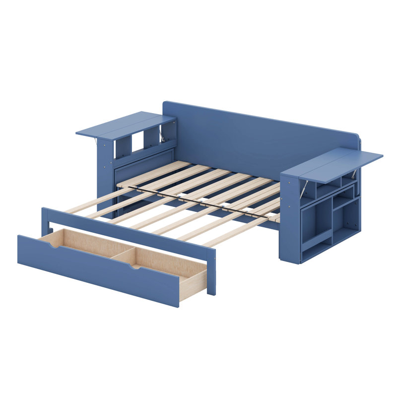 Extendable Daybed With Removable Desk & Hydraulic Side Table, 4-In-1 Multifunctional Sofa Be, Blue, Full/Double