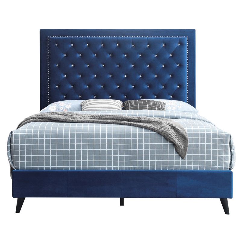 Très grand lit en velours bleu marine Dreamy - Alba G0609 À couper le souffle