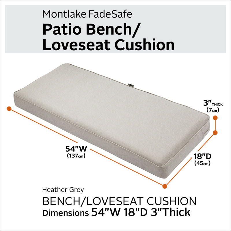 Ayvion Outdoor Bench Seat Cushion, Heather Gray, 54" W x 18" D