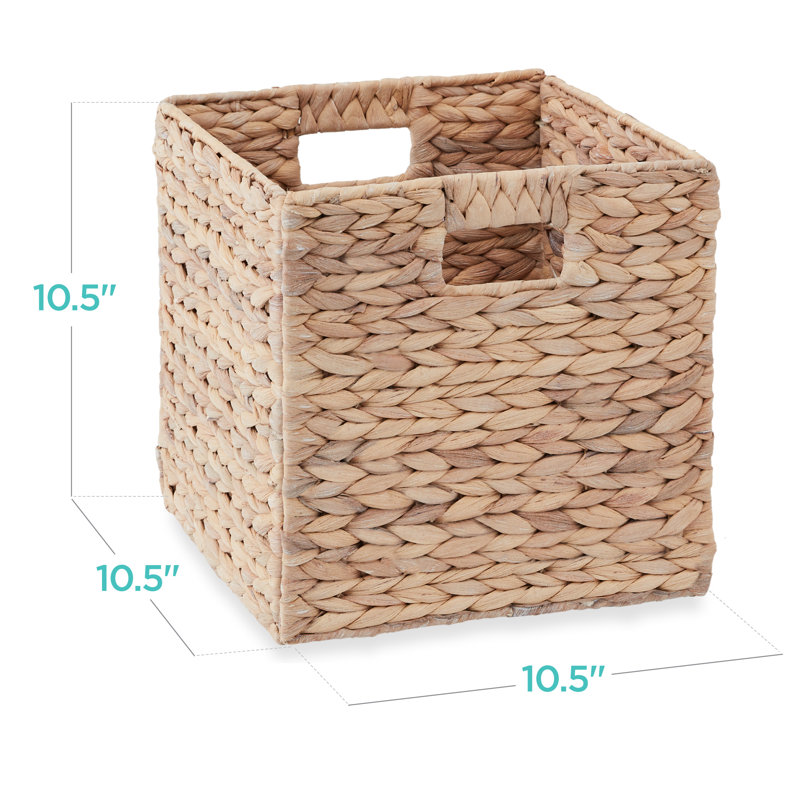 Hyacinth Storage Baskets, 5 Multipurpose Collapsible Organizers w/ Inserts, White, 10.5" H  x 10.5" W x 10.5" D