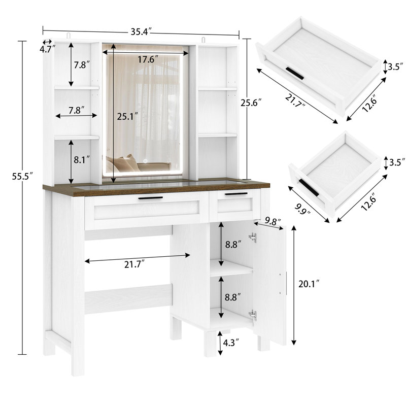 Meuble-lavabo Decoda Farmhouse avec miroir et lumières, Noyer / Blanc