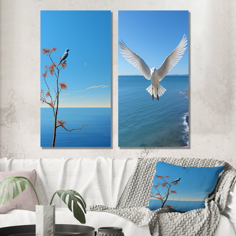 «Seagull Costal Horizon», ensemble de 2 reproductions d'art mural côtier, Toile tendue, H 40 po x l 41 po